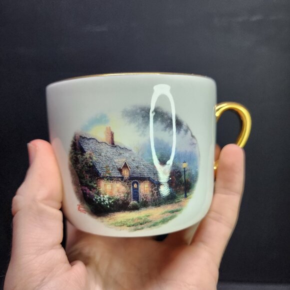 Thomas Kinkade Coffee Tea Cup Saucer Moonlight Cottage Painted Gold Trim SET - Picture 5 of 10